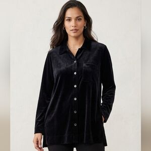 Liz Claiborne Black Velvet Button-Front Shirt #222